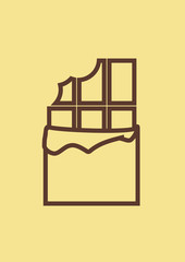 Vector outline illustration of bitten chocolate