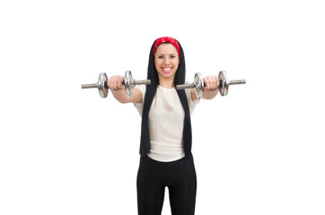 Fototapeta na wymiar Young woman exercising with dumbbells