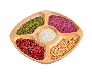 Mix beans and rice on white background
