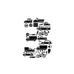 Abstract vector number 3 made from car icon - alphabet set