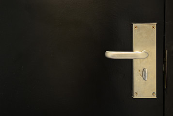 Metal door handle on black door