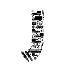 Abstract vector alphabet - J made from car icon - alphabet set