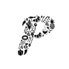 Abstract vector alphabet - P made from Food icon - alphabet set