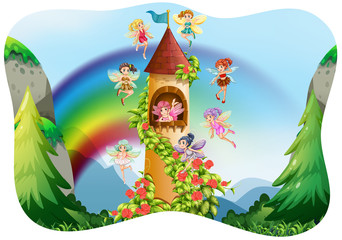 Fairies flying around the castle