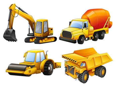 Tractors and bulldozers in yellow