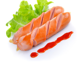 Grilled sausage with tomato sauce