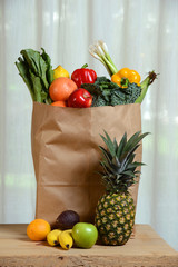 Grocery Brown Bag With Fruits and Vegetbales © susansantamaria