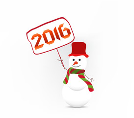 Happy new year 2016 with snowman holding board