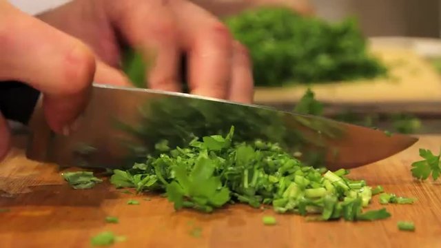 Parsley cut with a sharp knife