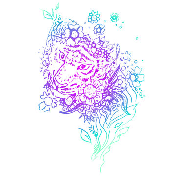 Abstract graphic colored tiger, print.