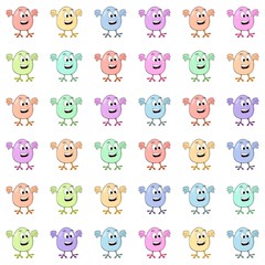 Seamless pattern with smiling eggs on white