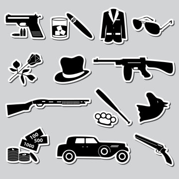 mafia criminal black symbols and stickers set eps10