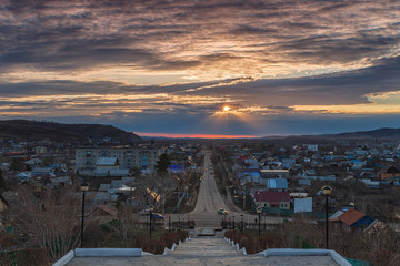 Sunset From The Top of City in Kuvandyk