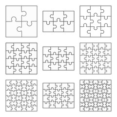 Jigsaw puzzle nine vector flat blank templates set