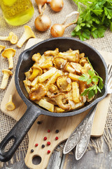 Fried potatoes with mushrooms