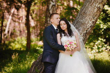 The bride and groom in nature, decor, peonies, flowers, lifestyle, marriage, family, love