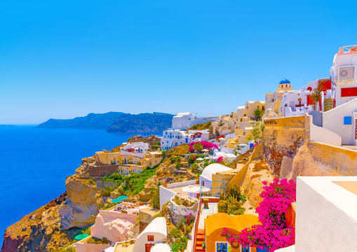 Fototapeta View to the sea from Oia the most beautiful village of Santorini island in Greece