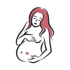 Pregnant woman stylized silhouette on a white background. Vector