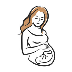 Pregnant woman stylized silhouette on a white background. Vector