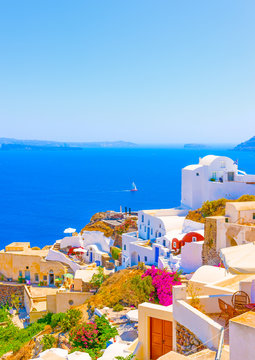 Fototapeta View to the sea from Oia the most beautiful village of Santorini island in Greece