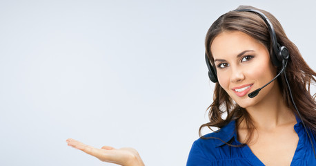 Support phone operator showing copyspace