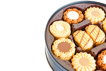 Butter cookies in plate isolated on white background