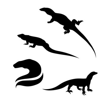 Monitor lizard vector silhouettes.