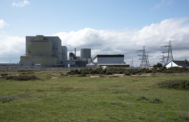 Fototapeta na wymiar Dungeness Nuclear Power stations A and B built on a shingle beach at Dungeness Kent SE England UK