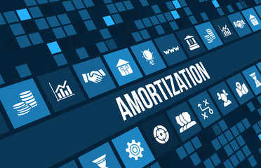 AMORTIZATION  concept image with business icons and copyspace.