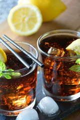 two glasses of Cuba Libre cocktail