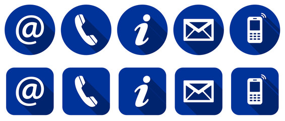 Contact Us - Set of blue flat icons, two variants