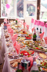 Served banquet table with alcholoh drinks