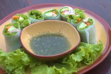 roll noodles with vegetable and sauce, steamed rice noodle roll, asian food