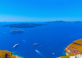 Amazing view of Volcano from  Fira the capital of Santorini island in Greece
