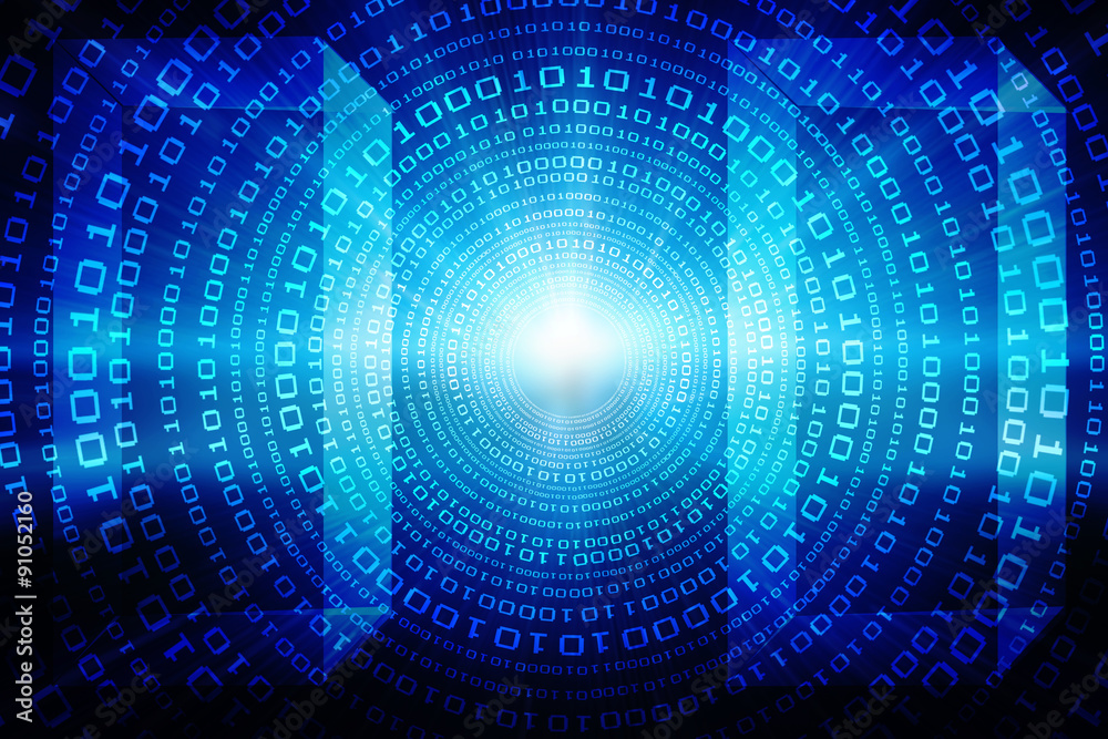Poster 2d illustration abstract digital binary data on computer screen
