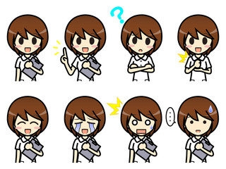 シンプルキャラクター　会話・表情イラスト集　女性看護師（帽子なし） その１