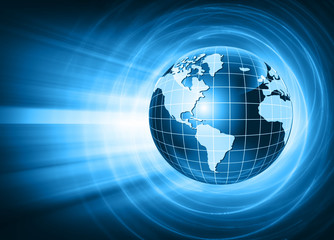 Best Internet Concept of global business. Globe and glowing lines on technological background. Electronics, Wi-Fi, rays, symbols of the Internet, television, mobile and satellite communications