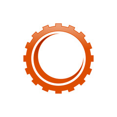Abstract Orange Gear Icon with Swirl Element - Modern Industrial Logo Design for Technology, Engineering or Mechanics