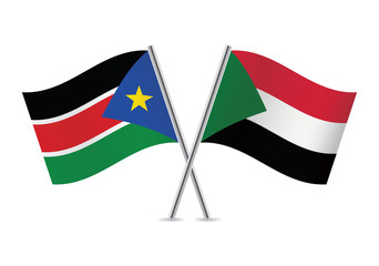 South Sudan and Sudan flags. Vector illustration.