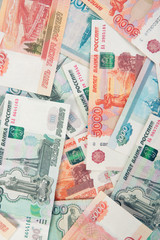 Fototapeta na wymiar Russian money Rouble Banknotes background