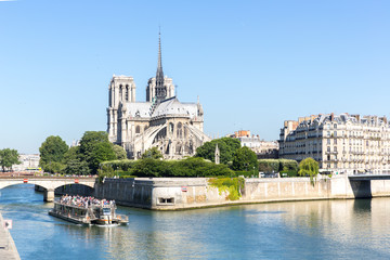 Fototapeta na wymiar Cathedral Notre Dame Paris with cruise