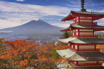 Fototapeta premium Chureito pagoda i góra Fuji, Japonia w jesieni