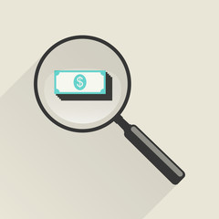 Magnifier icon with money