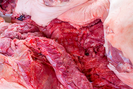 fresh raw pork at slaughterhouse in thailand
