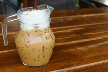 iced cappuccino coffee in glass jug