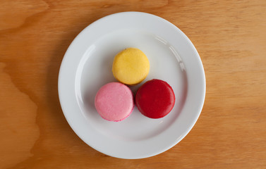 Top view Macarons on wood