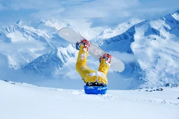 Acrylic prints Winter sports Snowboarder stuck in deep snow