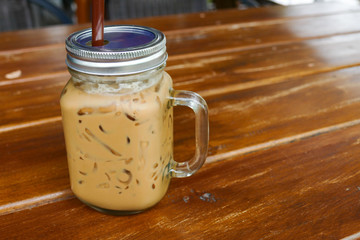 iced cappuccino coffee in glass jug