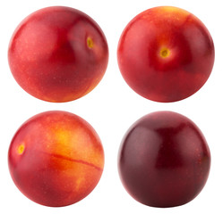 collection of red cherry plums isolated on the white background