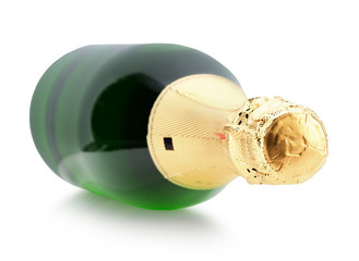 green bottle of champagne isolated on the white background